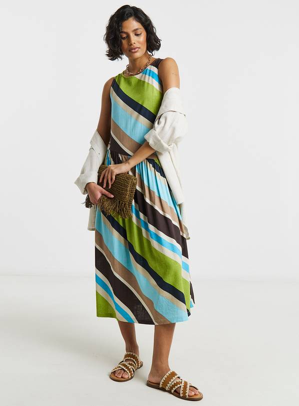 SIMPLY BE Stripe Linen Midi Dress 24